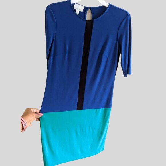 Donna Morgan Sheath Dress Women's Size 2 Blue Green Black Colorblock Work Party - Picture 9 of 9